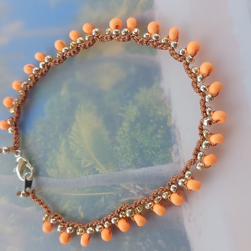 Ankle Bracelet, Neon Orange,  Summer,  Handcrafted by Rust Belt Raised